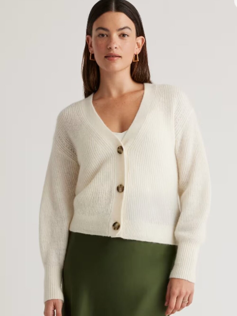 Quince Baby Alpaca-Wool Cropped Cardigan Ivory Small